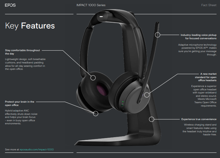 1001137   IMPACT 1030T One-ear, single-sided Bluetooth headset