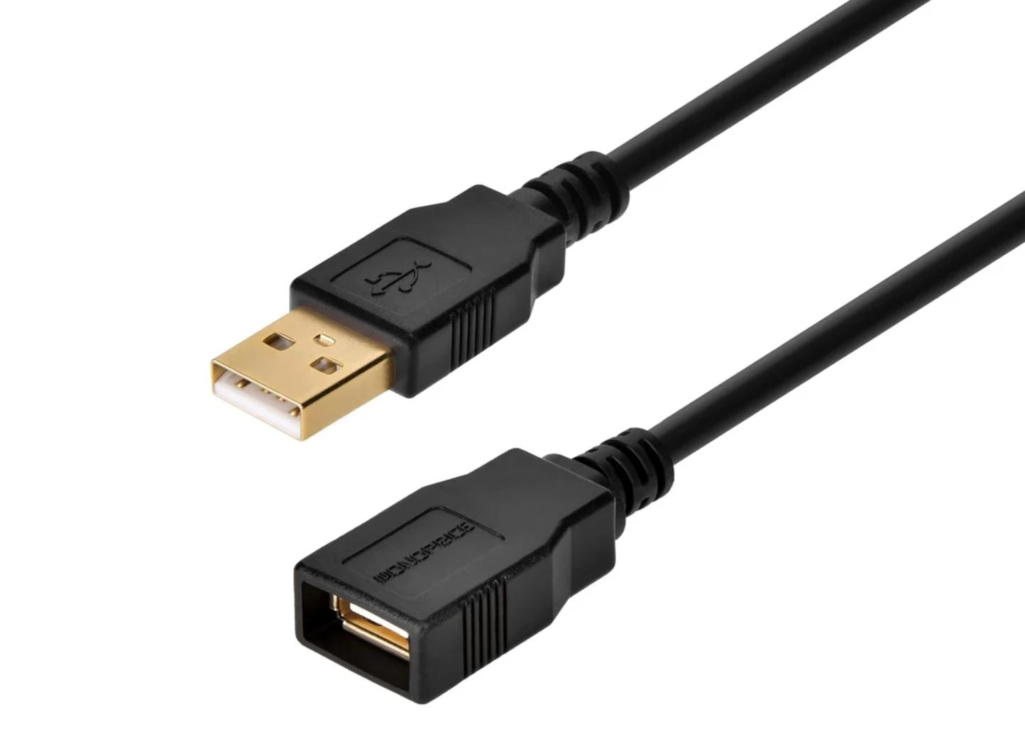 USB-A to USB-A Female 2.0 Extension Cable - 28/24AWG Gold Plated Black 10ft