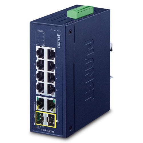 IFGS-1022TF Industrial 8-Port 10/100TX + 2-Port Gigabit TP/SFP Combo Ethernet Switch - Planet