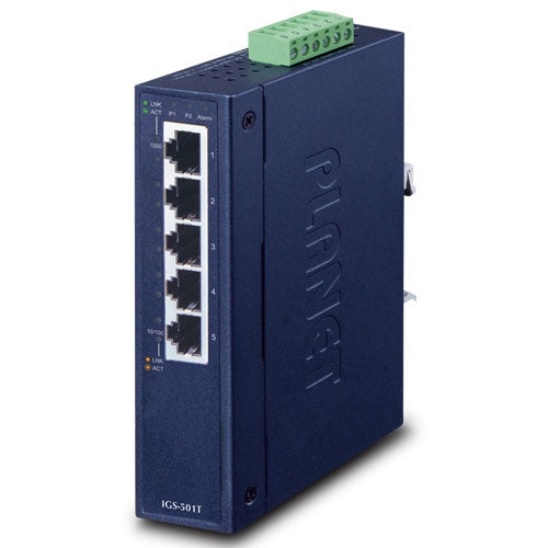 IGS-501T 5-Port 10/100/1000Mbps Industrial Gigabit Ethernet Switch with Wide Operating Temperature