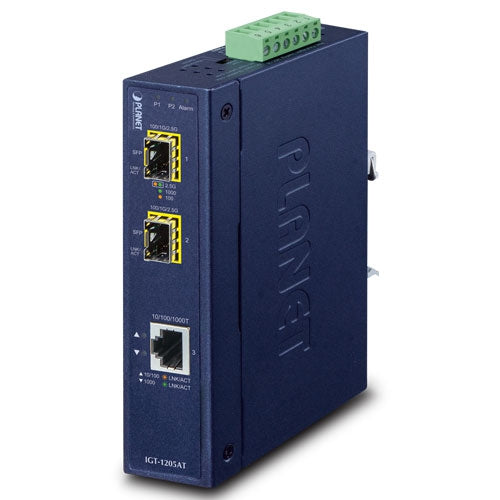 IGT-1205AT Industrial 10/100/1000T to 2-port 100/1000X SFP Media Converter - (V2) -