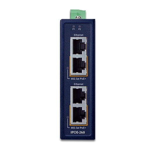 IPOE-260    Industrial 2-port 10/100/1000T 802.3at PoE+ Injector (-40~75 degrees C)