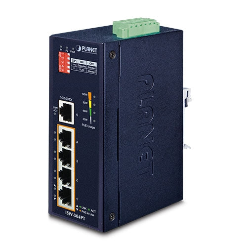 ISW-504PT    5-Port 10/100Mbps with 4-Port PoE Industrial Ethernet Switch - Wide Operating Temperature -  -