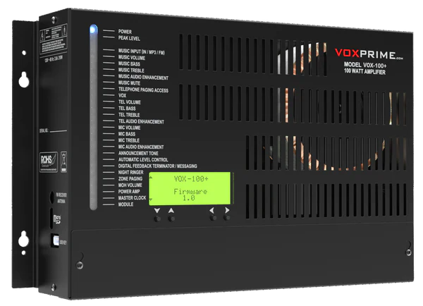 VOX-100+  Full Featured Wall Mount 70V Telephone Paging Amplifier (100W)