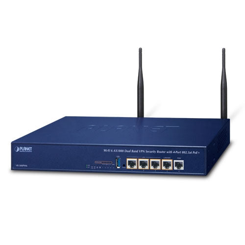 VR-300PW6 Planet Wi-Fi 6 AX1800 Dual Band VPN Security Router with 4-Port 802.3at PoE+