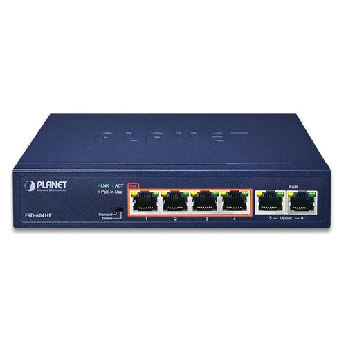 FSD-604HP    4-Port 10/100TX 802.3af/at PoE + 2-Port 10/100TX Desktop Switch (60 Watts) -  -