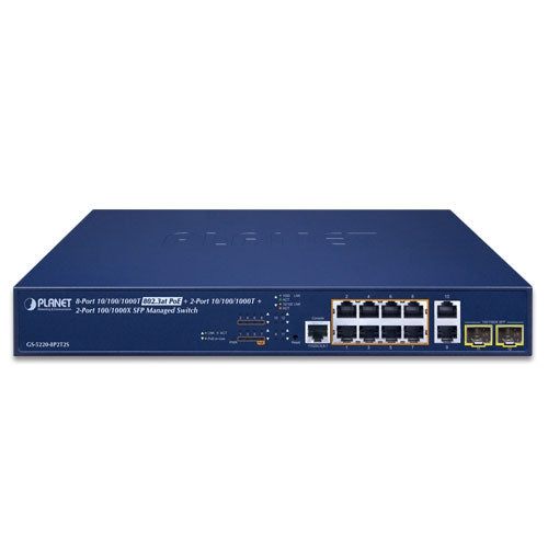 GS-5220-8P2T2S IPv4/IPv6 L2+/L4 8-Port 10/100/1000T 802.3at PoE + 2-Port 10/100/1000T Managed Switch - (V3) -