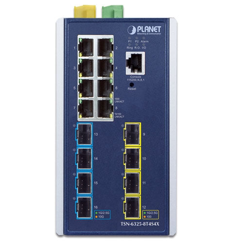 TSN-6325-8T4S4X Industrial L3 8-Port 10/100/1000T + 4-Port 1G/2.5G SFP + 4-Port 10GBASE-X SFP+ Managed TSN Ethernet Switch - Planet