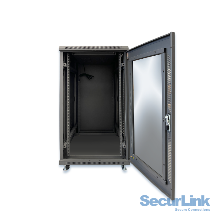 CBN-WS-22U60  22U wall-mounted/enclosed floor cabinet with glass door.